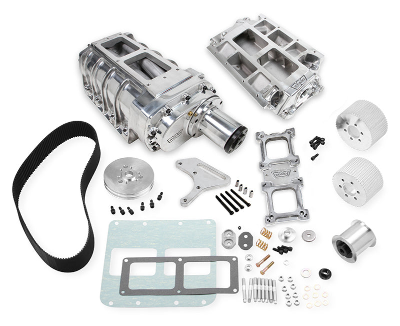 Weiand WM7386P 8-71 Supercharger Kit - Polished BB Chev W/ Long Water Pump & 8Mm Pitch Drive Belt