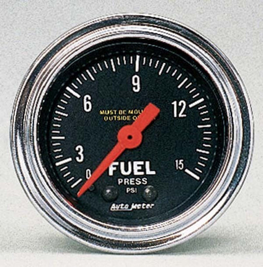 AutoMeter AU2411 Traditional Chrome Fuel Pressure Gauge 2-1/16" Full Sweep Mech 0-15 PSI