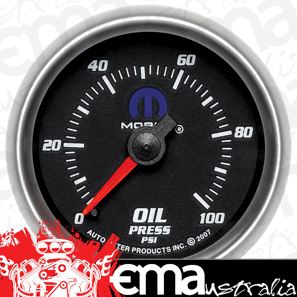 AutoMeter AU880014 Mopar Oil Pressure Gauge 2-1/16" Black Dial/Silver Bezel Full Sweep Mech 0-100 PSI