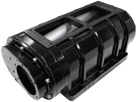 The Blower Shop B2028-BLK Billet 8-71 Blower w/ 3-Lobe Cast Rotors & Front Offset Black Anodised