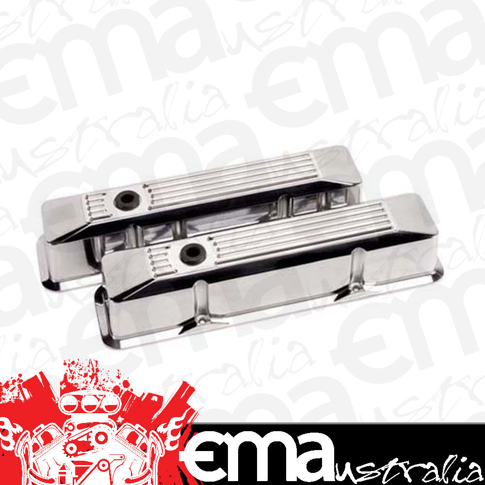 Billet Specialties BS95620 Chev SB Polished Tall Alloy Valve Covers Ribbed