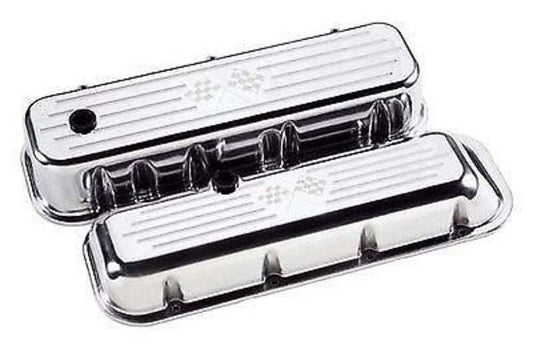 Billet Specialties BS96127 Chev BB Polished Alloy Tall Valve Covers Cross Flags