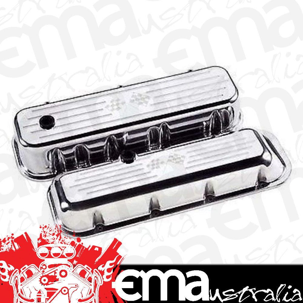 Billet Specialties BS96127 Chev BB Polished Alloy Tall Valve Covers Cross Flags