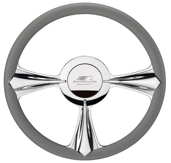 Billet Specialties BSP34092 Profile Series 16.5" Billet "Stiletto" Steering Wheel 3 Spoke Polished Aluminium Half Wrap Horn Button And Adapter Sold Separately