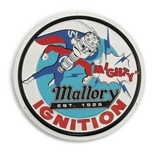 Mallory Ignition D-10 Mallory Man Vintage Metal Sign - Round12" Diameter Ma
