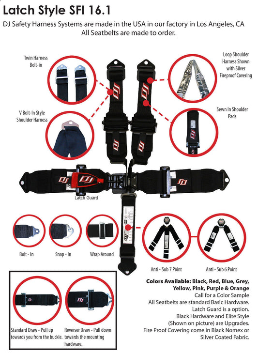 DJ Safety DJ432932 5 Point 3" Cam Lock Harness Black Snap-In SFI 16.1
