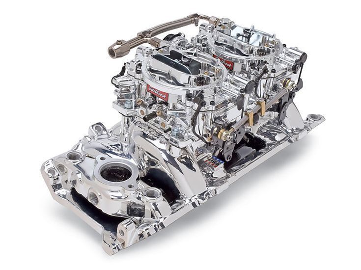 Edelbrock ED20654 Chev BB Edelbrock Dual Quad Endurashine Intake & 500CFM Carburetor Kit ED20654