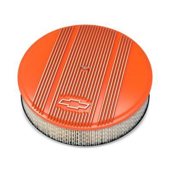 14' x 3' Air Cleaner Kit Holley GM Finned 'Bowtie' Fact. Orange Finish w/paper filter