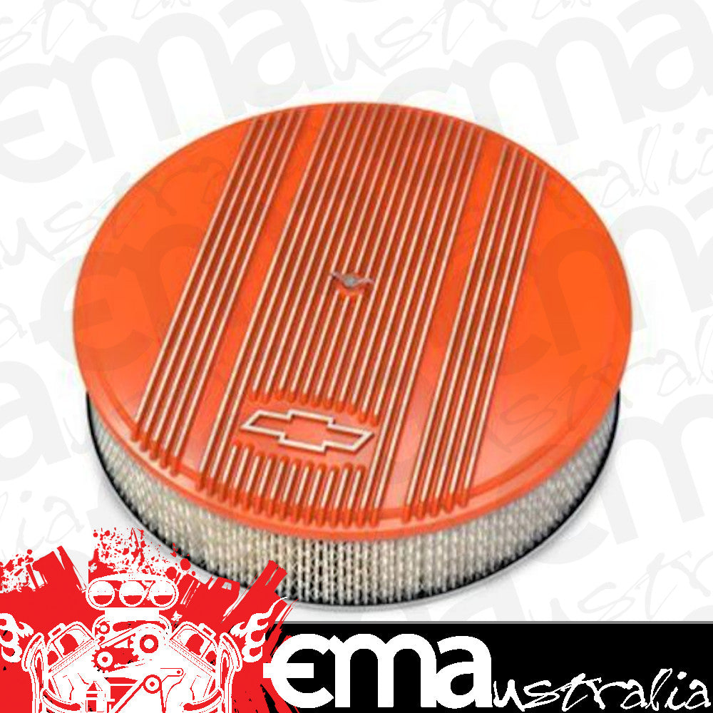 14' x 3' Air Cleaner Kit Holley GM Finned 'Bowtie' Fact. Orange Finish w/paper filter