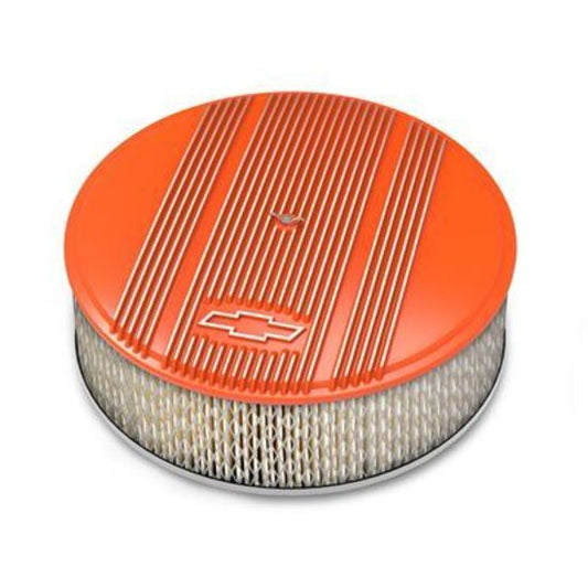 14' x 4' Air Cleaner Kit Holley GM Finned 'Bowtie' Fact. Orange Finish w/paper filter