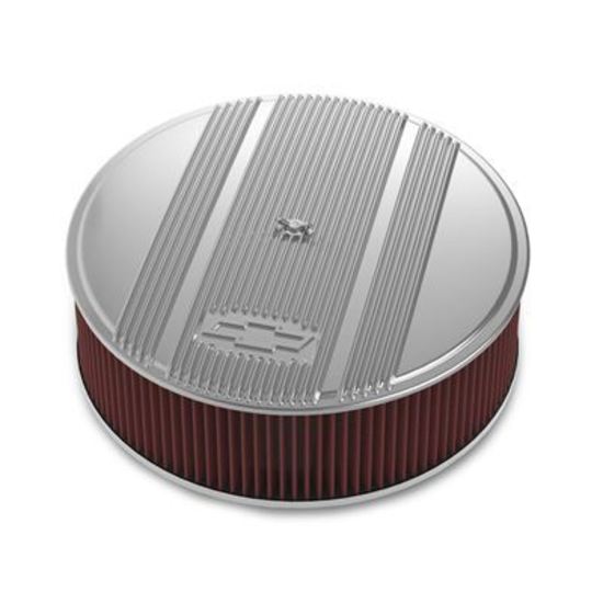 14' x 4' Air Cleaner Kit Holley GM Finned 'Bowtie' Polished Finish w/premium filter