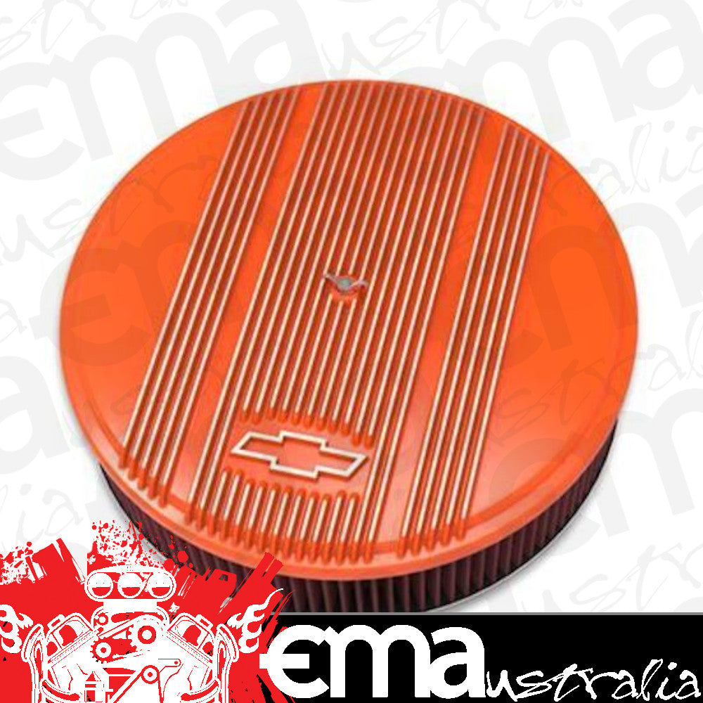 14' x 3' Air Cleaner Kit Holley GM Finned 'Bowtie' Fact. Orange Finish w/premium filter