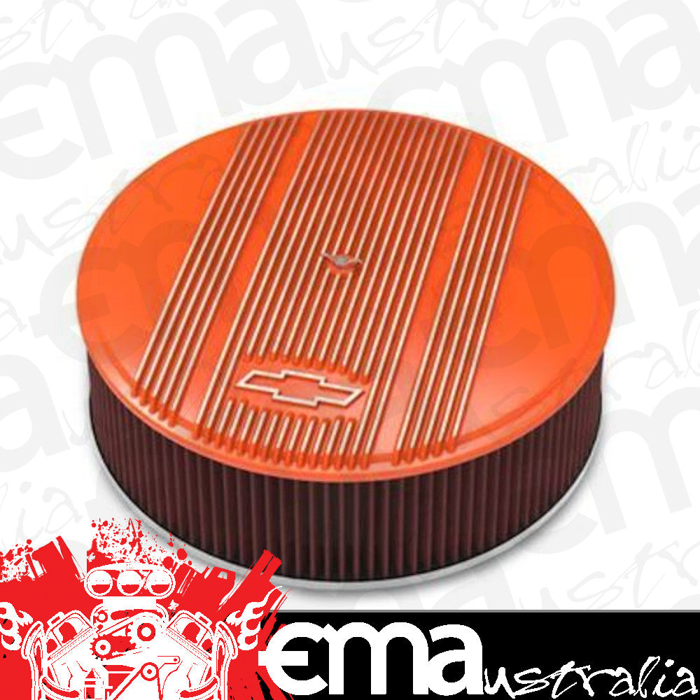 14' x 4' Air Cleaner Kit Holley GM Finned 'Bowtie' Fact. Orange Finish w/premium filter