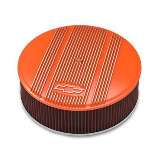 14' x 4' Air Cleaner Kit Holley GM Finned 'Bowtie' Fact. Orange Finish w/premium filter