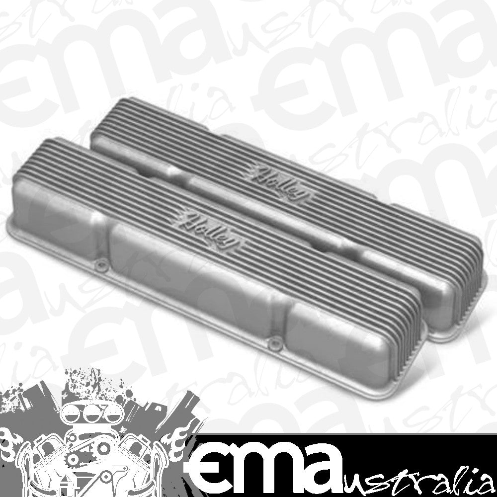 Valve Covers Vintage Series Cast Aluminium Natural Finned Holley Logo Chevy Small Block Pair