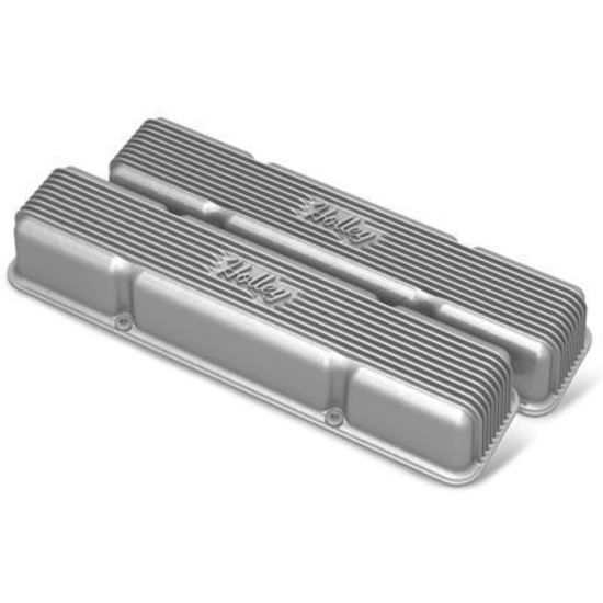 Valve Covers Vintage Series Cast Aluminium Natural Finned Holley Logo Chevy Small Block Pair