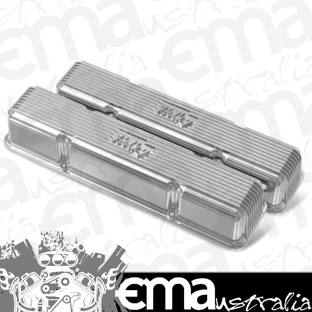 Valve Covers Vintage Series Cast Aluminium Polished Finned Holley Logo Chevy Small Block Pair