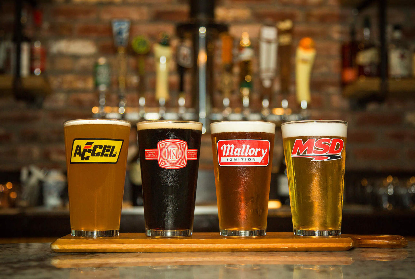 Holley HO36-454 16oz (473ml) Pub Glass Assortment - MSD, Mallory Ignition, ACCEL