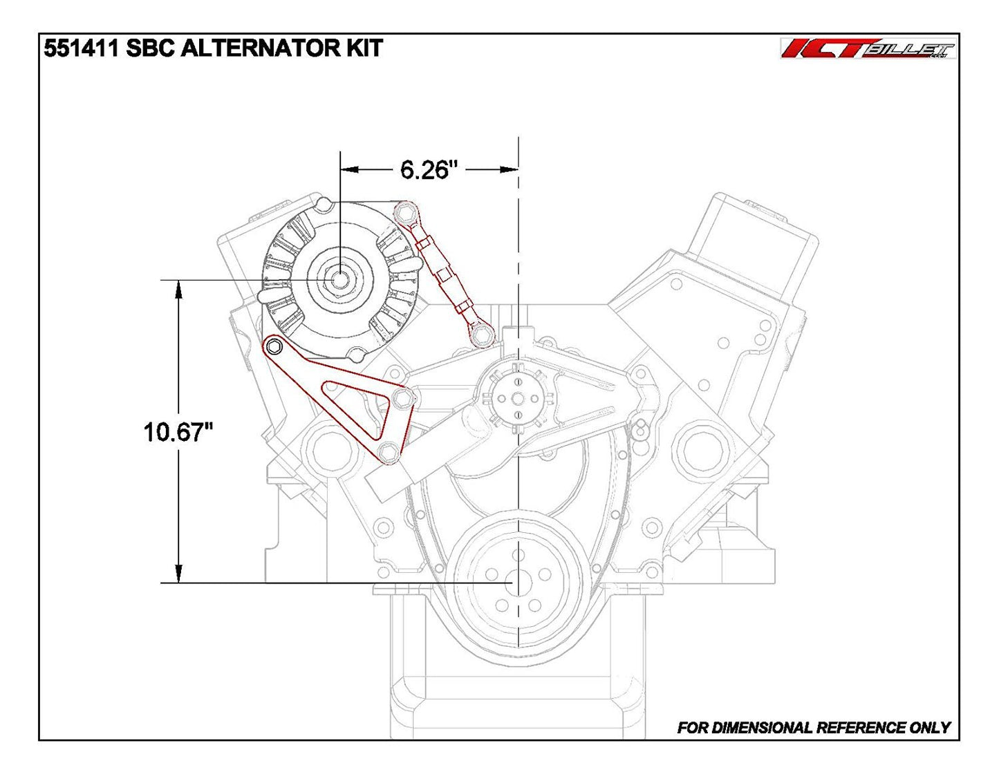 ICT Billet ICB551411 Rhs Alternator Bracket Kit suit Lwp Chev SB 265-400 V8