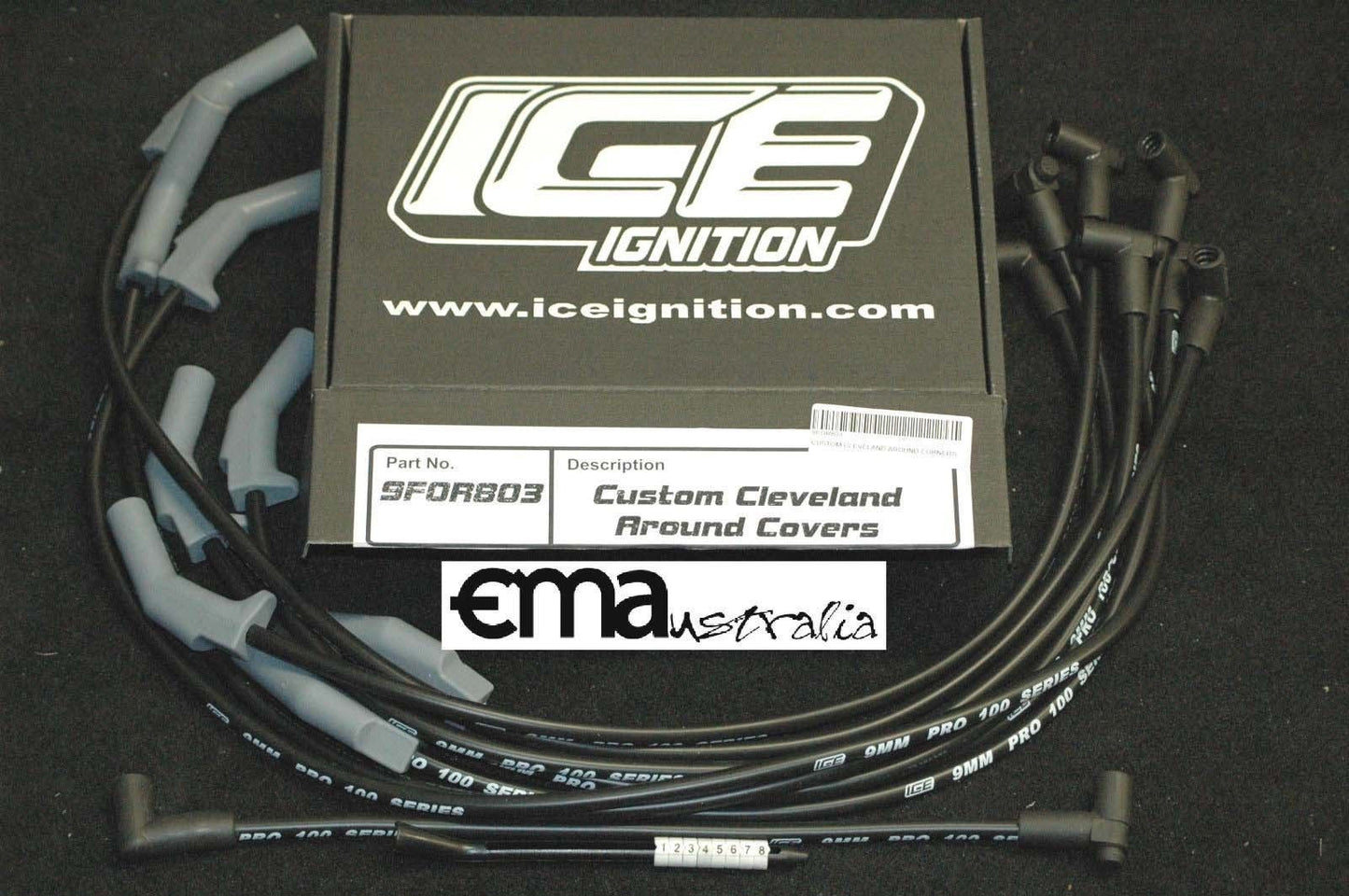 Ice Ignition ICE-9FOR803 9mm Leads Ford Cleveland 302-351 45¶ø Plug 90¶ø