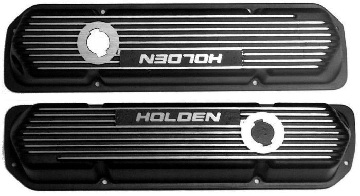 KC KC208B Alloy Valve Covers Black Vented Holden 253-308 V8 1969-89