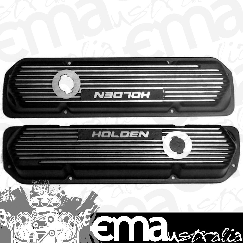 KC KC208B Alloy Valve Covers Black Vented Holden 253-308 V8 1969-89